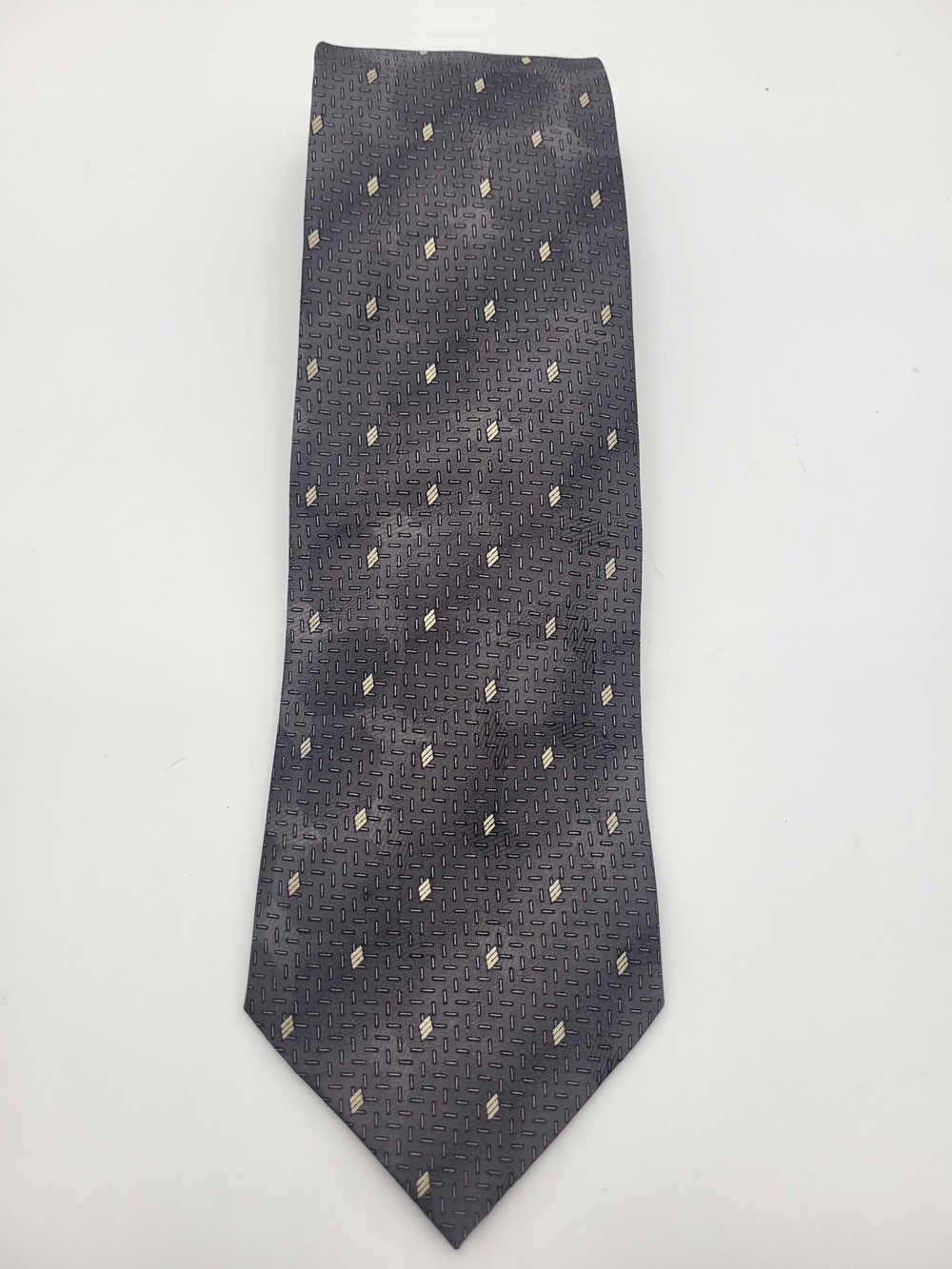 Men's Gray Patterned Silk Tie with Small Beige Motifs